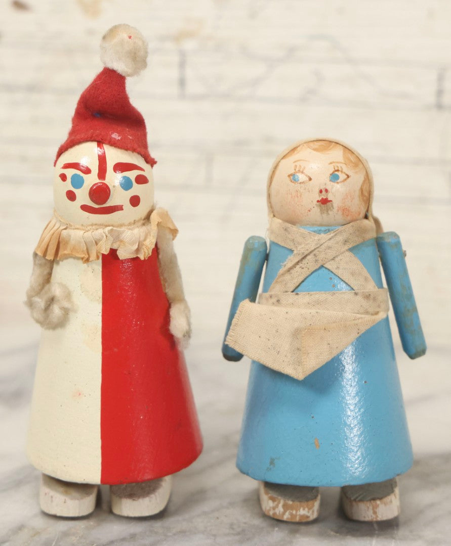 Lot 102 - Pair Of Vintage Walking Push Toys (Ramp Walkers), Clown And Woman Figures, Made In USA.