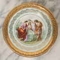 Lot 110 - Antique Limoges Porcelain Plate Featuring Wreathed Nymphs, Likely the Three Graces, Gilt Decorative Border, Sky Blue Surround, Three Limoges Stamps On Base, 9-1/2" Diameter