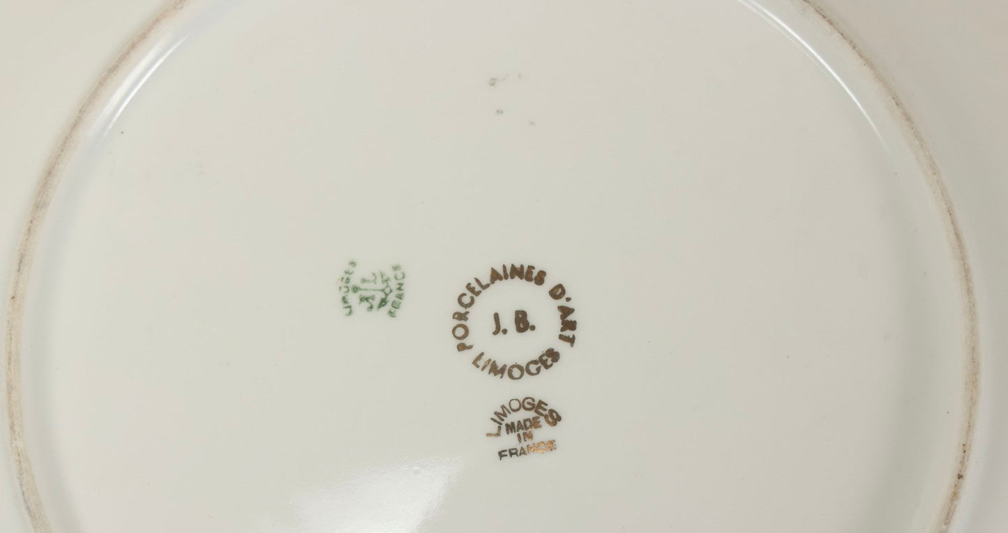 Lot 110 - Antique Limoges Porcelain Plate Featuring Wreathed Zeus And Nymphs, Gilt Decorative Border, Sky Blue Surround, Three Limoges Stamps On Base, 9-1/2" Diameter