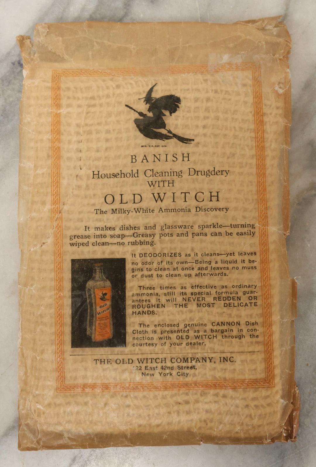 Lot 126 - Vintage Old Witch Company Advertising Premium Cleaning Cloth With Original Packaging, New York City