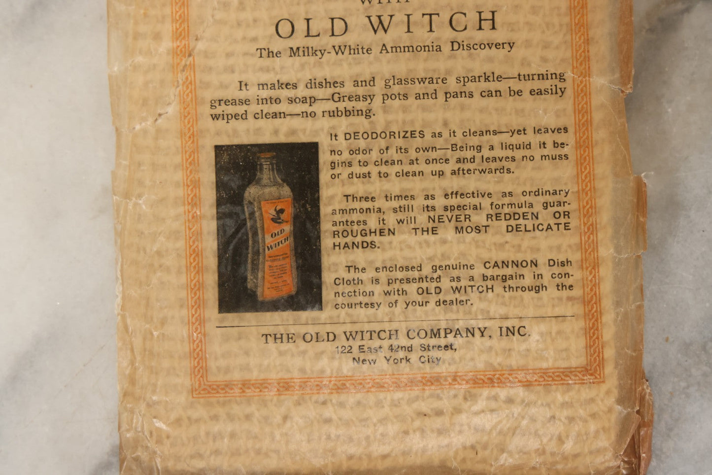 Lot 126 - Vintage Old Witch Company Advertising Premium Cleaning Cloth With Original Packaging, New York City