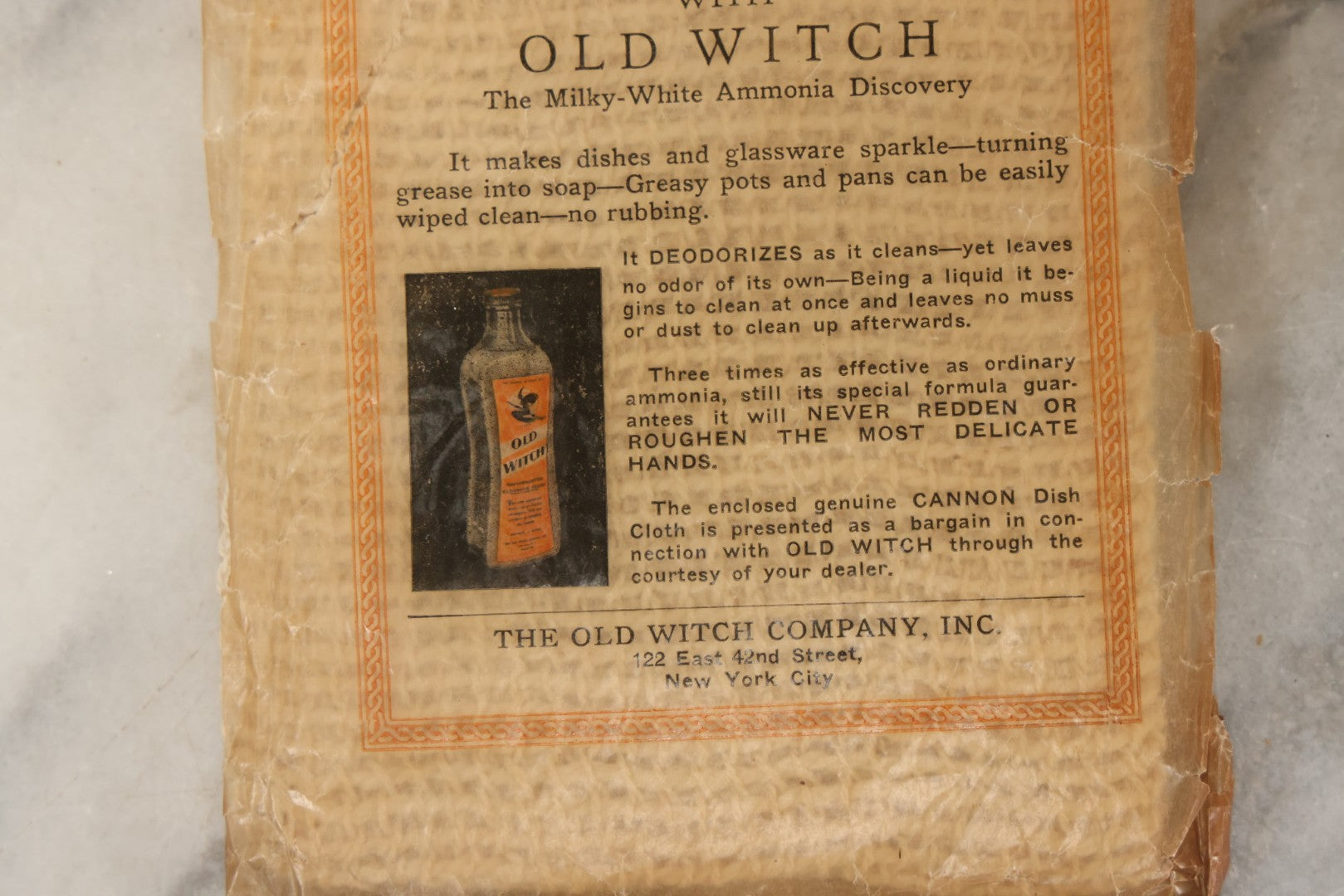 Lot 126 - Vintage Old Witch Company Advertising Premium Cleaning Cloth With Original Packaging, New York City