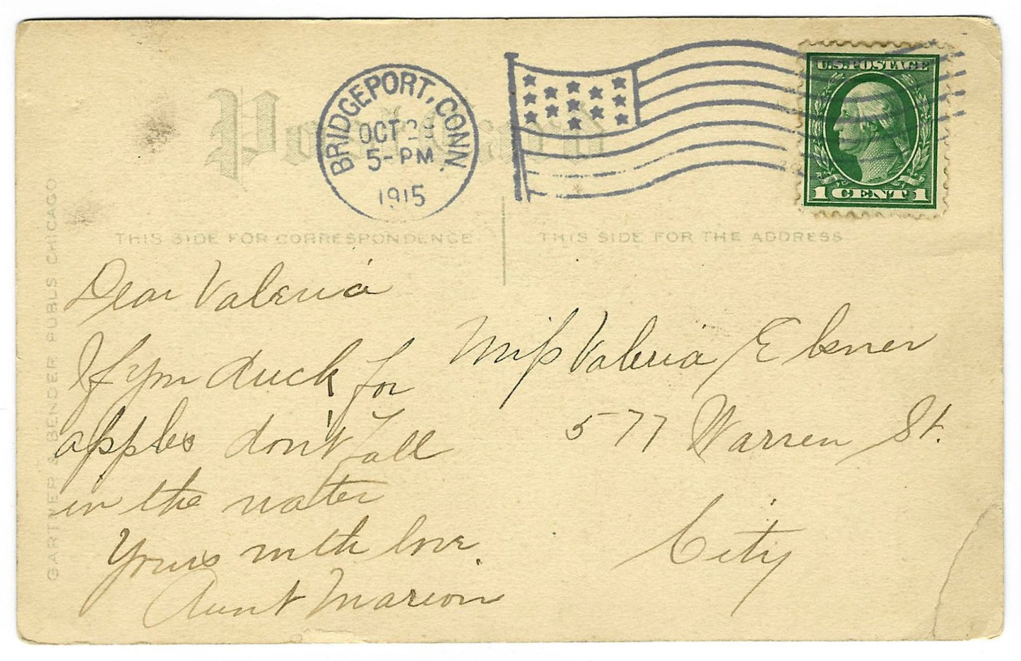 Lot 135 - Antique Black-And-White Hallowe'en Postcard “Strange Things You Will See On Hallowe'en” Depicting Child Riding Black Cat With Jack-O-Lantern, C.G. & B., Gartner & Bender Publishers., Chicago, Postmarked Connecticut, 1915, Written On Verso