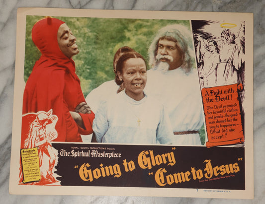 Lot 143 - Vintage Lobby Card From The All-Black Cast Gospel Race Film "Going To Glory ... Come To Jesus" Depicting The Devil Tempting A Woman, Royal Gospel Productions, Circa 1946–1947, Lost Film, 14" x 11"
