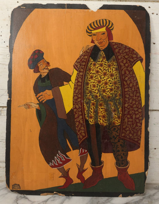 Lot 148 - Vintage Hand-Painted Theatrical Set And Costume Design Depicting Two Renaissance Figures In Ornate Costume By Robert E. Van Rosen (1904–1966), Gauche On Bainbridge Illustration Board No. 80, 1920s 15" x 20"
