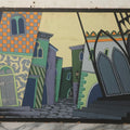 Lot 150 - Vintage Hand-Painted Theatrical Set Design For “Mandragola” By Niccolò Machiavelli, Depicting A Stylized Medieval Street Scene, By Robert E. Van Rosen (1904–1966), Gouache On Bainbridge Illustration Board No. 80, 1928, 20" x 15"