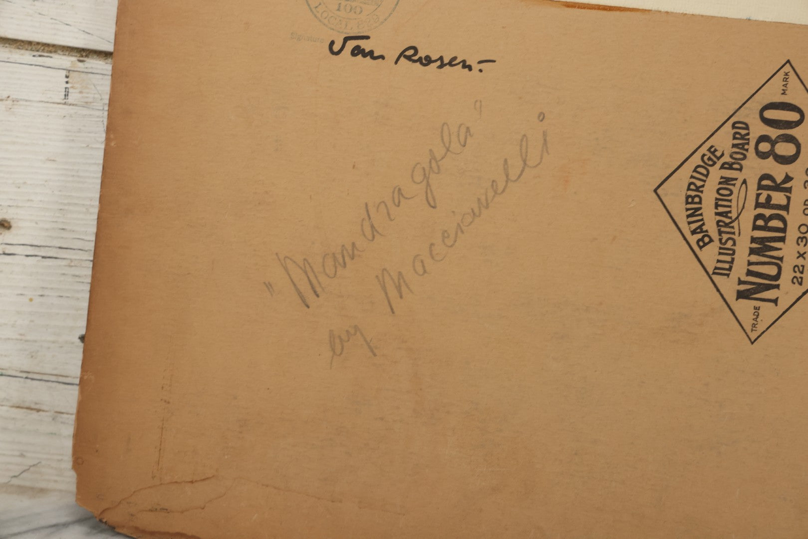 Lot 150 - Vintage Hand-Painted Theatrical Set Design For “Mandragola” By Niccolò Machiavelli, Depicting A Stylized Medieval Street Scene, By Robert E. Van Rosen (1904–1966), Gouache On Bainbridge Illustration Board No. 80, 1928, 20" x 15"