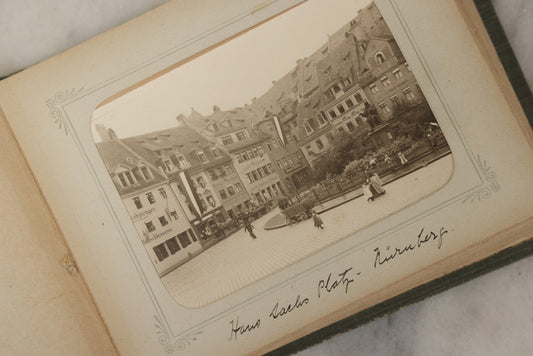 Lot 161 - "Photographien" Antique European Travel Photo Album, Green Hardcover With Black Plaid Stripe Design, Inscribed 1903, Containing Travel Photographs Of Switzerland With Captions