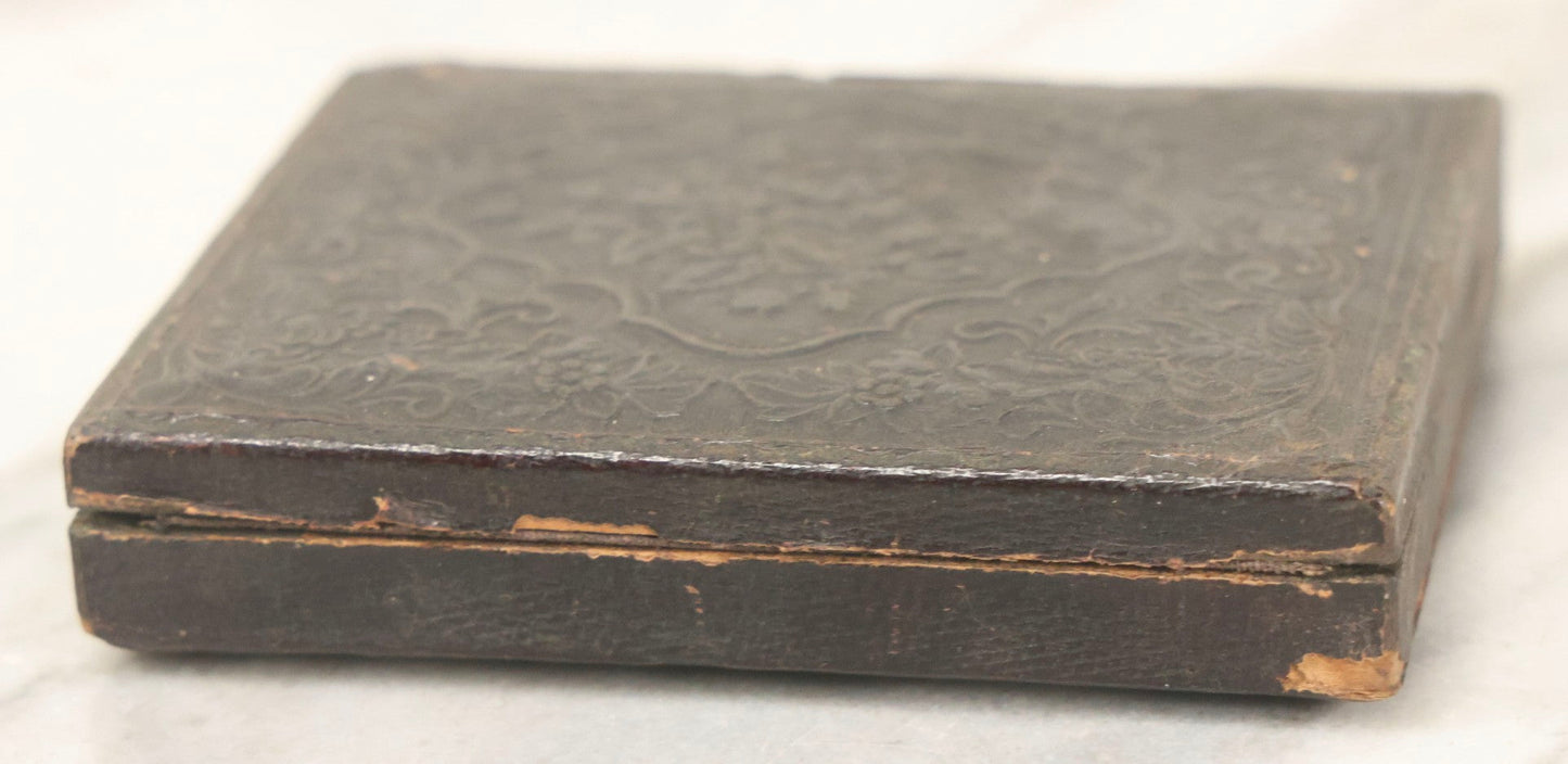 Lot 162 - Antique 1/6th Plate Ambrotype Photograph Of Stern Young Man In Wide-Brimmed Hat And Peacoat With Hand In Jacket, In Leatherette Union Case