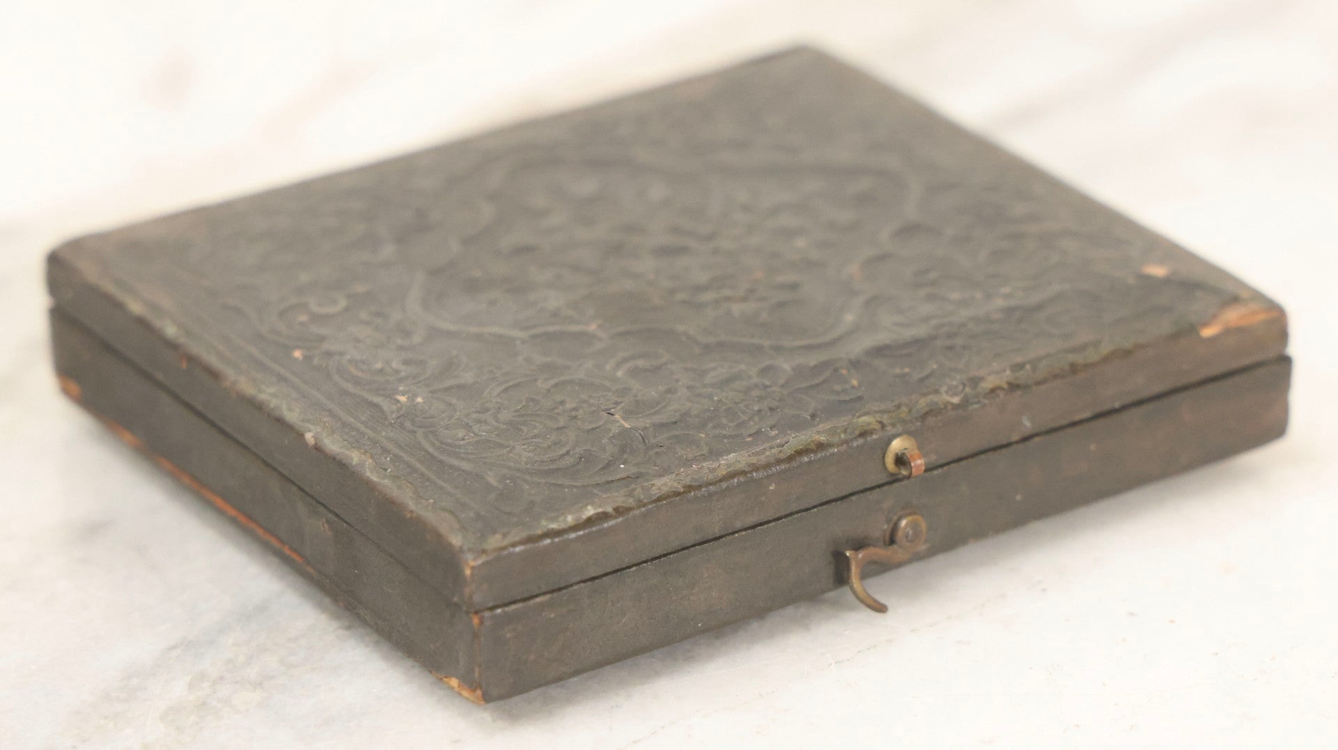 Lot 162 - Antique 1/6th Plate Ambrotype Photograph Of Stern Young Man In Wide-Brimmed Hat And Peacoat With Hand In Jacket, In Leatherette Union Case