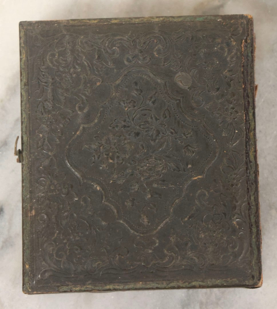 Lot 162 - Antique 1/6th Plate Ambrotype Photograph Of Stern Young Man In Wide-Brimmed Hat And Peacoat With Hand In Jacket, In Leatherette Union Case