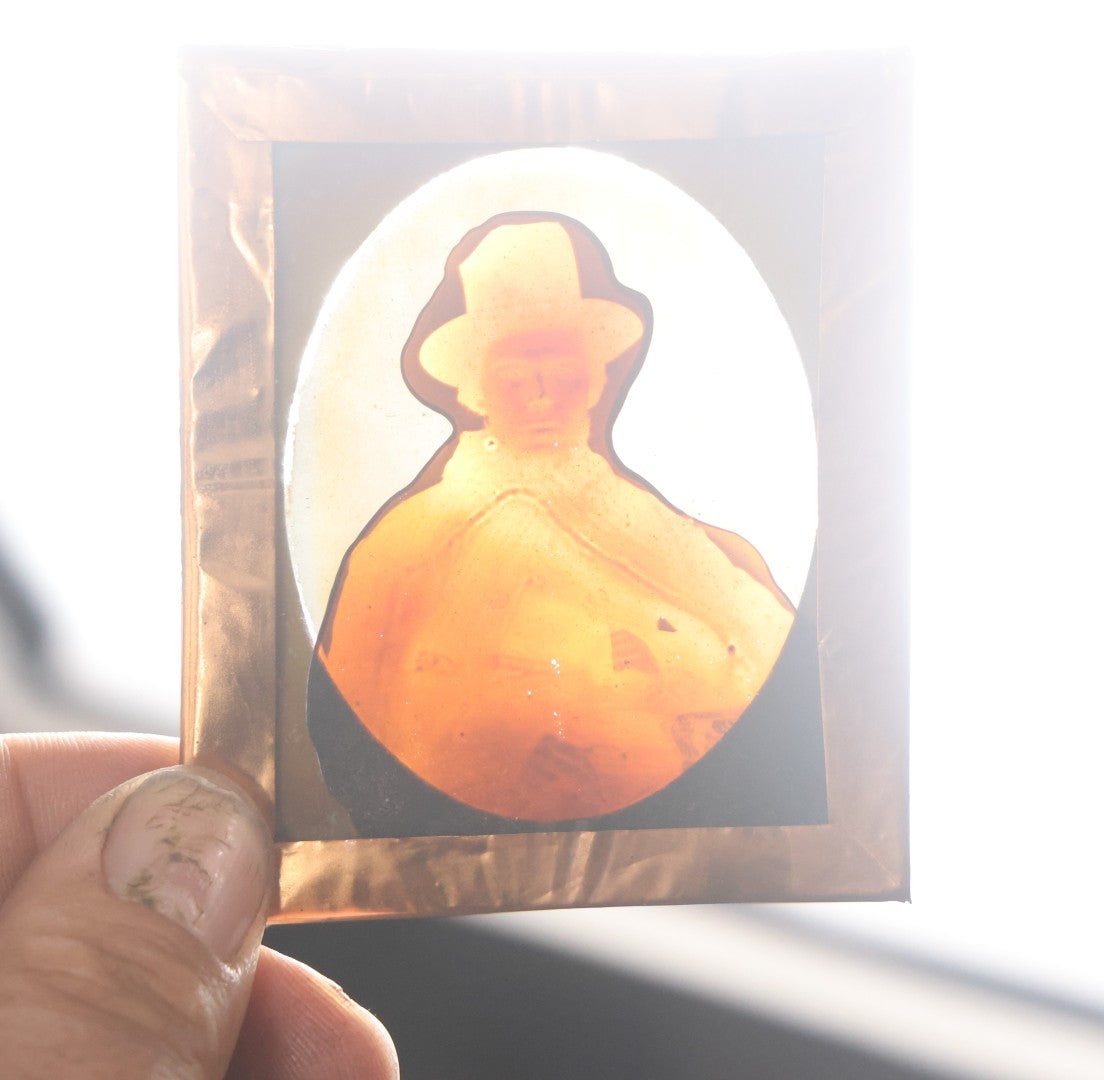 Lot 162 - Antique 1/6th Plate Ambrotype Photograph Of Stern Young Man In Wide-Brimmed Hat And Peacoat With Hand In Jacket, In Leatherette Union Case