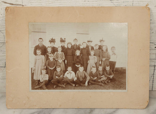 Lot 169 - Antique Boarded Photograph Of Small School Class With Boys, Girls, And Teachers Wearing Elaborate Hats