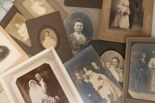Lot 177 - Grouping Of Twelve Antique Photographs, Mostly Boarded, Including Wedding, Children, And Women Portraits, Circa 1880–1900