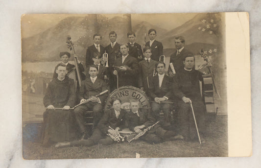 Lot 187 - Antique Real Photo Postcard RPPC Of Martin's College Band, Later Saint Martin's University, Featuring Priests And Students With Brass, String, And Percussion Instruments, Postmarked Washington Circa 1908 With French Message