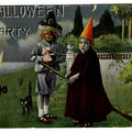 Lot 195 - Antique Halloween Postcard “A Halloween Party” Depicting Child In Cone Hat And Jack-O-Lantern Masked Figure With Cats, Moonlit Garden Scene, Series 1312, Made In Germany, Postmarked Amsterdam, Netherlands, 1921, Written On Verso