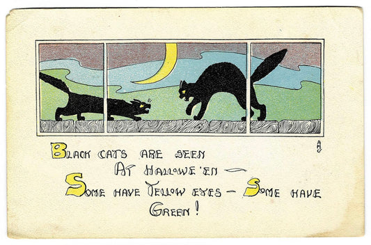 Lot 197 - Antique Hallowe'en Postcard “Black Cats Are Seen At Hallowe'en” Featuring Two Cats Beneath Crescent Moon, A.M.C. Artist Monogram, S. & W. Series 1006, Made In USA., Not Postmarked, Unused