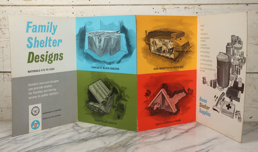 Lot 204 - Vintage 1963 U.S. Government Civil Defense “Public Shelter Designs” Fold-Out Poster, Office Of Civil Defense, Fallout Shelter Program, 48" x 18"