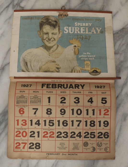 Lot 210 - Vintage 1927 Sperry Surelay Egg Hash Advertising Calendar With Monthly Egg And Poultry Record, Sperry Products / Sperry Flours