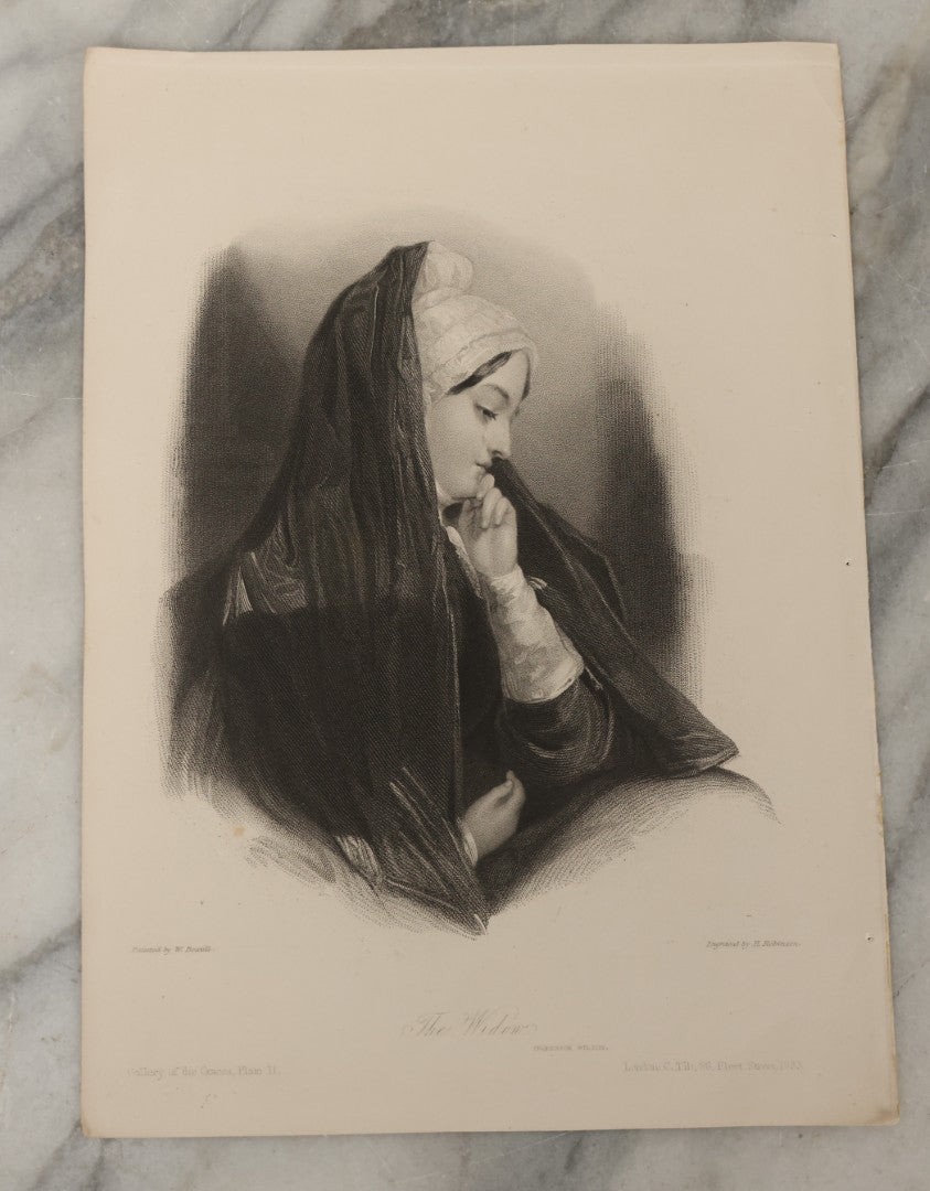 Lot 224 - Antique 1833 Engraving “The Widow,” Painted By W. Boxall, Engraved By H. Robinson, Published By C. Tilt, London, 1833, Unframed