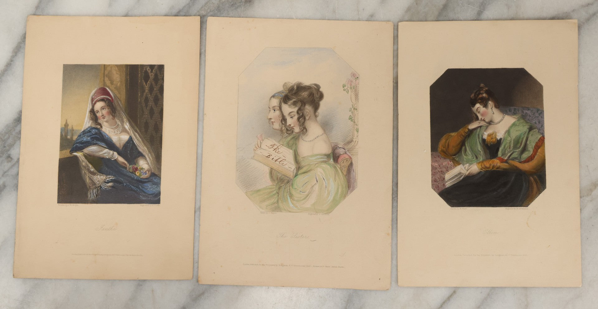 Lot 226 - Trio Of Antique Hand-Colored Engravings Published By Longman & Co., London, Including “Ellen” By H. Wyatt & H. Robinson, “Janthe” By J.W. Wright & H. Cooke, And “The Sisters” By J. Hayter & J. Thomson