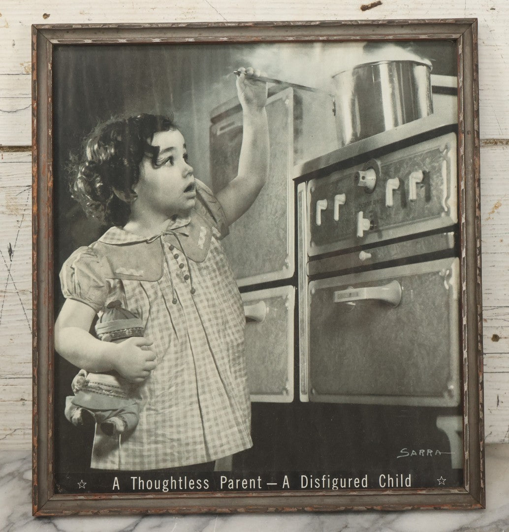 Lot 234 - Vintage Safety Photograph “A Thoughtless Parent—A Disfigured Child,” Signed Sarra, In Gray Painted Frame, 11-1/8" x 12-1/8"