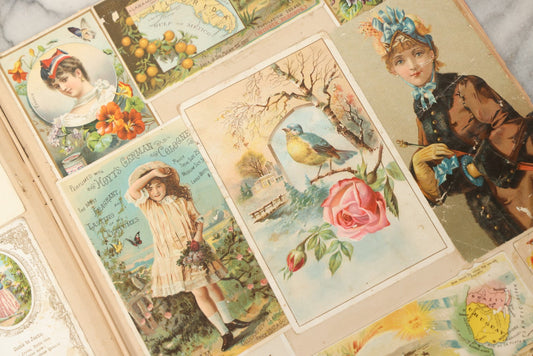 Lot 239 - Antique Victorian Scrapbook With 125+ Pieces Including Die Cuts, Trade Cards, Greeting Cards, And More, Mostly Religious Subject Matter, No Covers Craft Grade