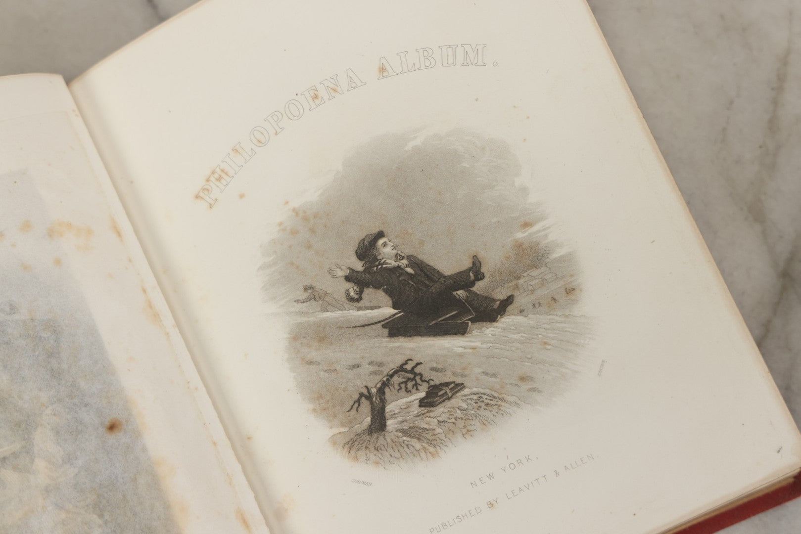 Lot 240 - "Philopoena Album" Antique Gilt-Embellished Friendship And Autograph Book Published By Leavitt & Allen, New York, Circa 1857, With Engraved Illustrations And Gilt Fore Edge