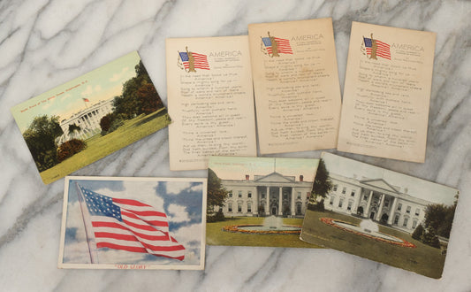 Lot 246 - Grouping Of Seven Antique And Vintage Patriotic Postcards, Including Three Copies Of "America" Poem By James Whitcomb Riley With Gilt Embossed Statue Of Liberty, Copyright 1907, Published By P.F. Volland & Co., Chicago, USA.