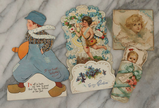 Lot 250 - Grouping Of Four Antique Valentine And Christmas Cards Including Mechanical And Booklet Formats, Ernest Nister And Castell Brothers Ltd., London And New York