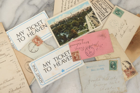 Lot 251 - Grouping Of Antique And Vintage Ephemera, Including 1894 Intoxication Arrest Warrant, Antique Postmarked Envelopes, And Two "My Ticket To Heaven" 1995 Booklets