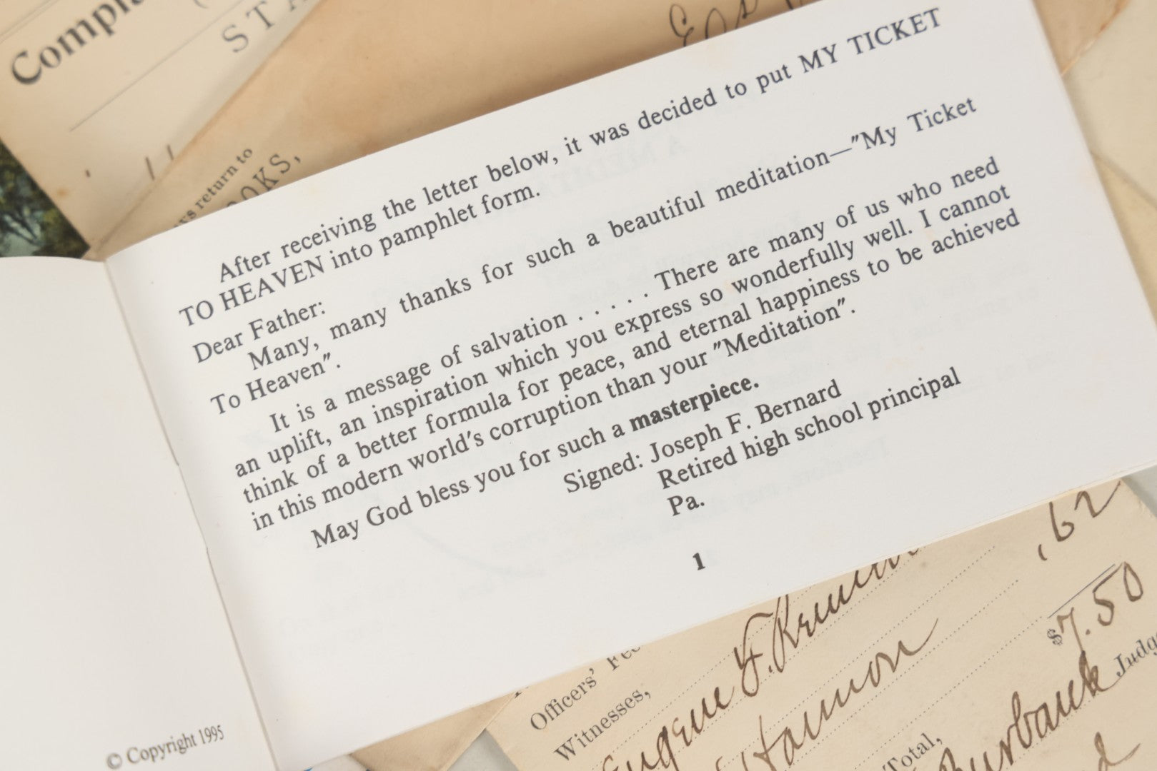 Lot 251 - Grouping Of Antique And Vintage Ephemera, Including 1894 Intoxication Arrest Warrant, Antique Postmarked Envelopes, And Two "My Ticket To Heaven" 1995 Booklets