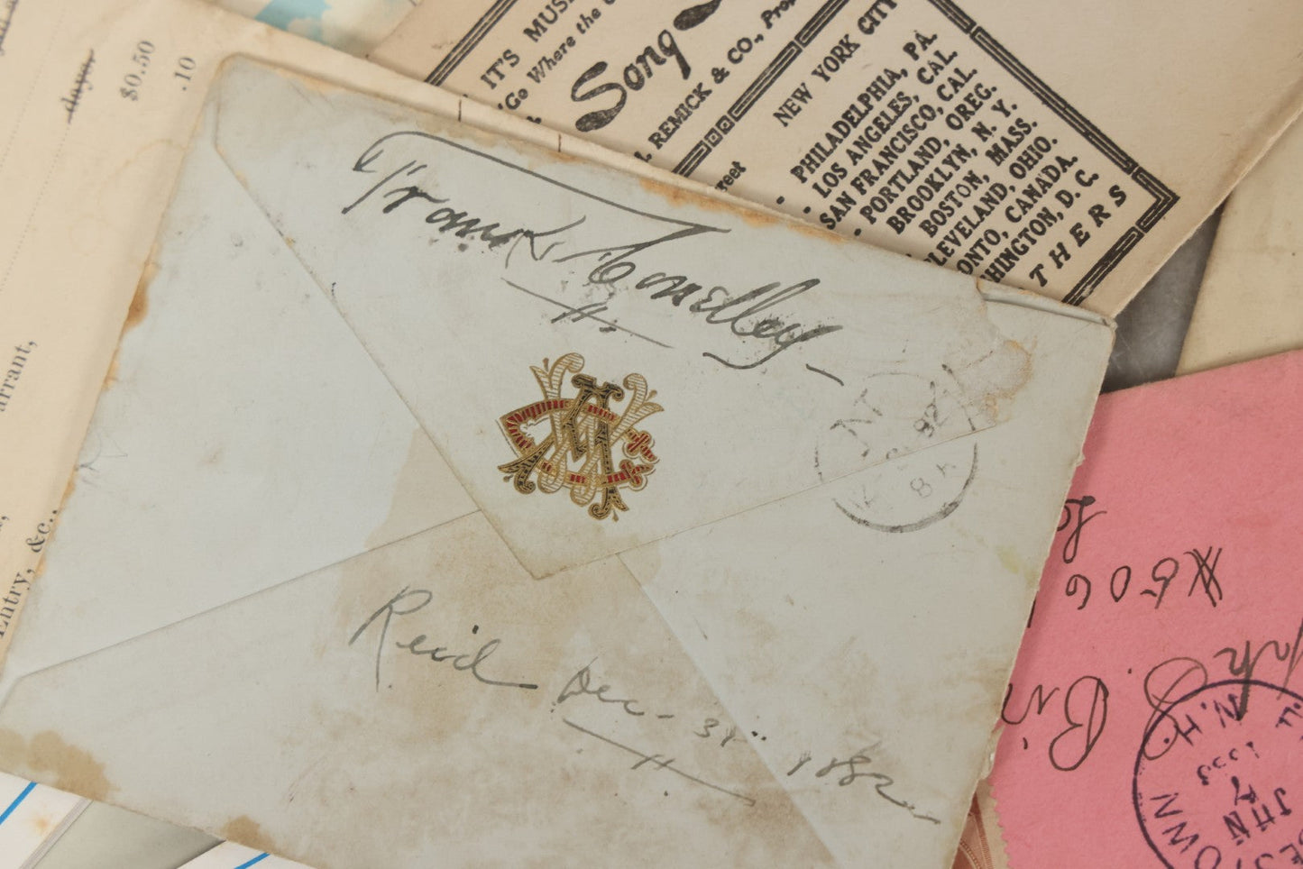 Lot 251 - Grouping Of Antique And Vintage Ephemera, Including 1894 Intoxication Arrest Warrant, Antique Postmarked Envelopes, And Two "My Ticket To Heaven" 1995 Booklets