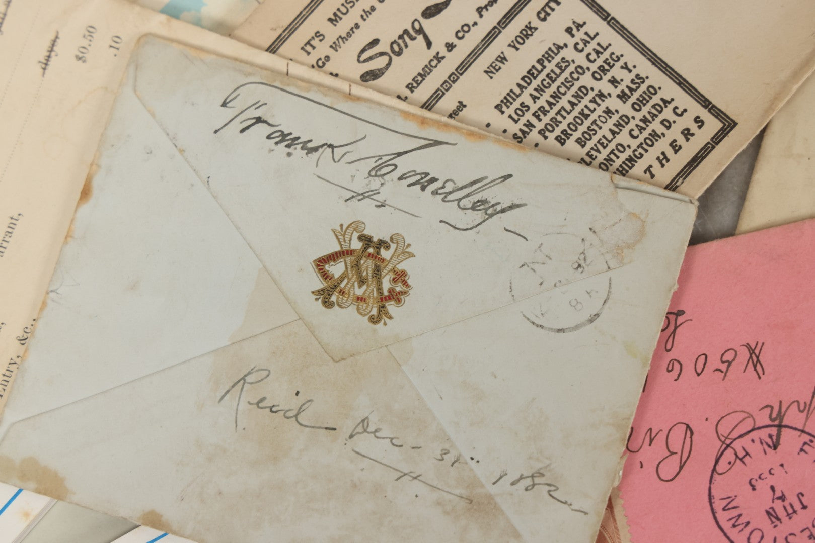 Lot 251 - Grouping Of Antique And Vintage Ephemera, Including 1894 Intoxication Arrest Warrant, Antique Postmarked Envelopes, And Two "My Ticket To Heaven" 1995 Booklets