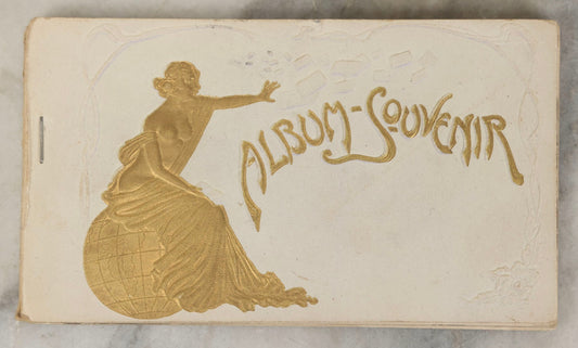 Lot 252 - Antique Souvenir Postcard Album “Album-Souvenir” With Embossed Gilt Cover Nude Woman On Globe, Containing Twenty Perforated Postcards Of Lyon, France