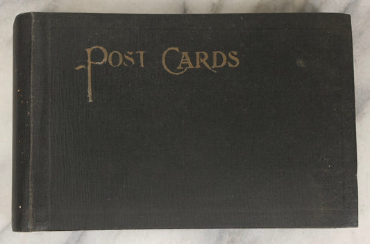 Lot 253 - Antique "Post Cards" Black Postcard Album With Gilt Title On Cover, Containing 27 Vintage Souvenir Postcards Of America