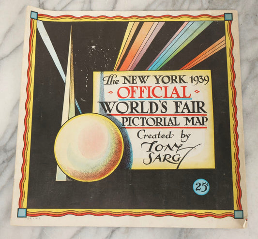 Lot 267 - The New York 1939 Official World's Fair Pictorial Map Vintage Booklet With Large Fold-Out Map And Cover Art Featuring The Perisphere And Trylon, Created By Tony Sarg, Copyright New York World's Fair, 1939
