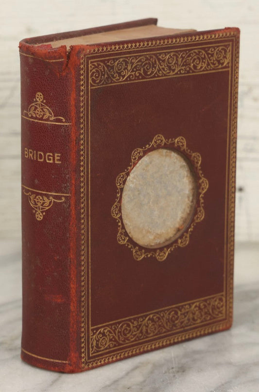 Lot 271 - Vintage Red Leather Gilt Lettered “Bridge” Book Safe Playing Cards Box With Divided Interior, Early To Mid-20th Century