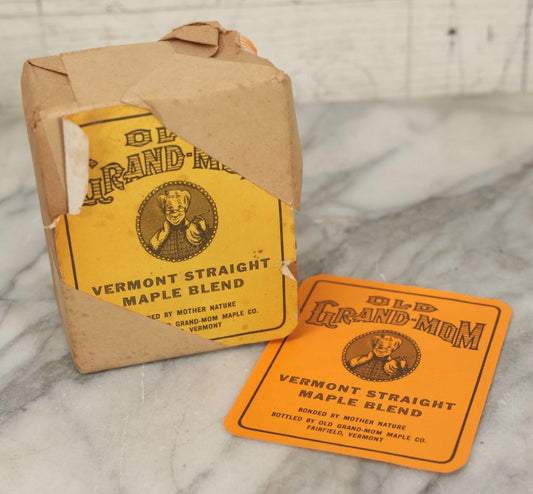 Lot 272 - Vintage New Old Stock N.O.S. "Old Grand-Mom" Vermont Straight Maple Blend Labels, Circa Mid-20th Century, Wrapped Stack Of 300–500 Unused Paper Labels