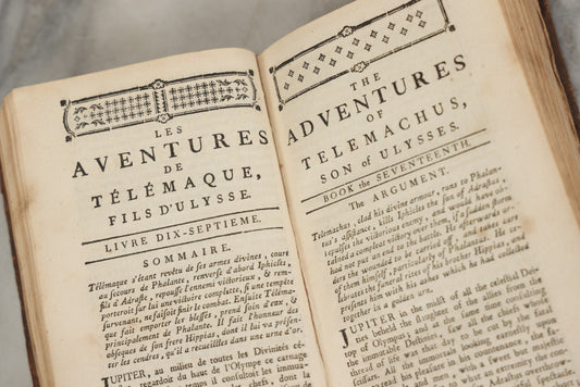Lot 279 - "Les Aventures De Télémaque, Fils D'Ulysse" / "The Adventures Of Telemachus, Son Of Ulysses" Antique Bilingual French And English Book By François De Salignac De La Motte Fénelon, Volume II, Published By Delalain, Jeune, Libraire, Paris, 1792