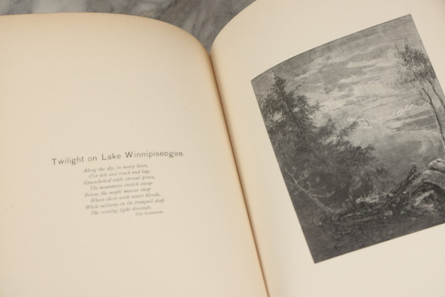 Lot 288 - "Poems Of Nature" Antique Large Format Illustrated Book By John Greenleaf Whittier, Illustrated By Elbridge Kingsley, Published By Houghton, Mifflin And Company, Boston, 1886, With Pine Cone And Pine Leaf Designs On Covers And Gilt Foredge