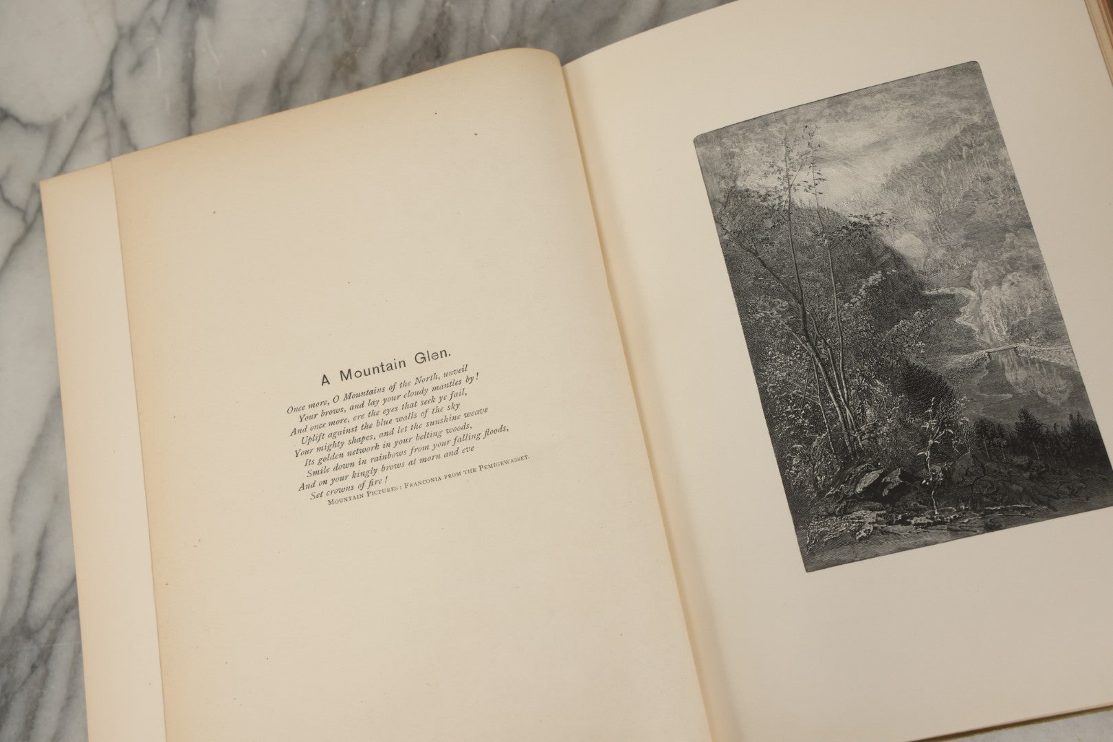 Lot 288 - "Poems Of Nature" Antique Large Format Illustrated Book By John Greenleaf Whittier, Illustrated By Elbridge Kingsley, Published By Houghton, Mifflin And Company, Boston, 1886, With Pine Cone And Pine Leaf Designs On Covers And Gilt Foredge