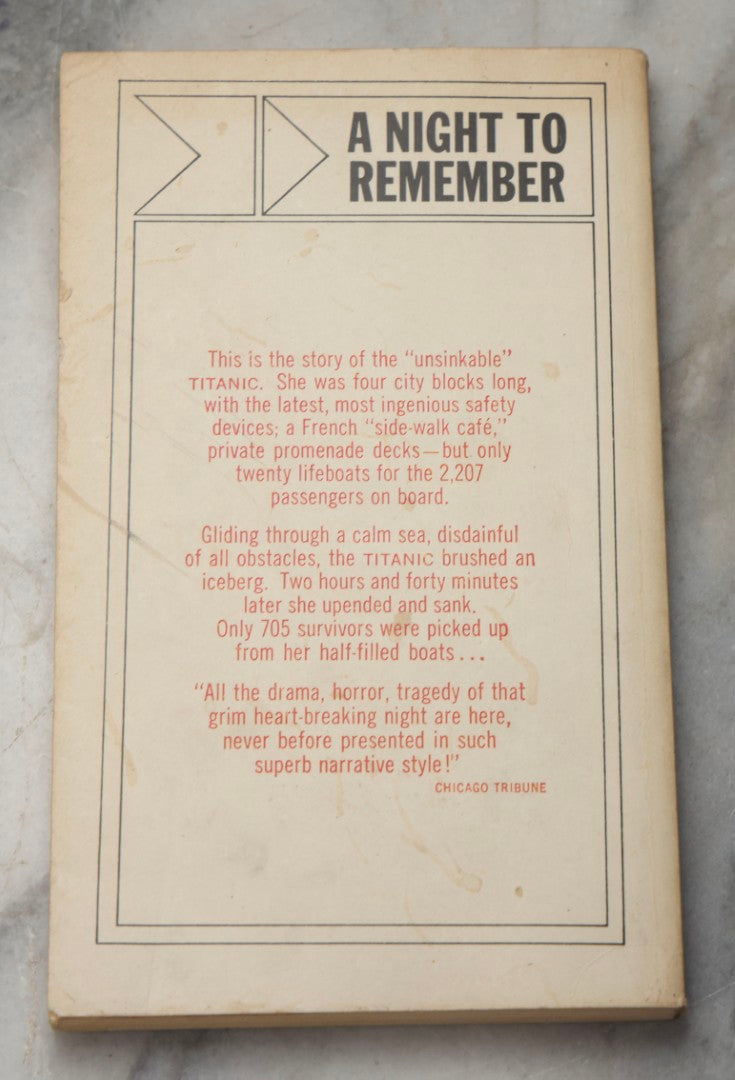 Lot 306 - "A Night To Remember" Vintage Bantam Pathfinder Paperback Edition By Walter Lord, Published By Bantam Books, New York, 1963, With Dramatic Red-Tinted Titanic Cover Illustration