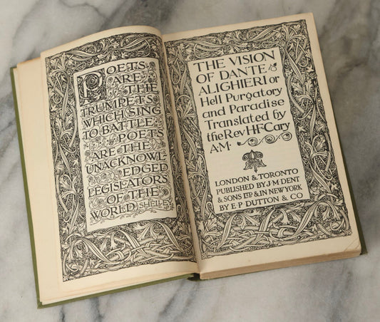 Lot 314 - “The Vision Of Dante” Antique Book By Dante Alighieri, Everyman's Library, J. M. Dent & Sons, London / E. P. Dutton & Co., New York, 1915