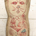 Lot 002 - Antique Oversized 20" Height Hand Painted Canvas Carnival Knock-Down Cat In Suit With Horsehair Stuffing, Signed "Amos," Note Tears