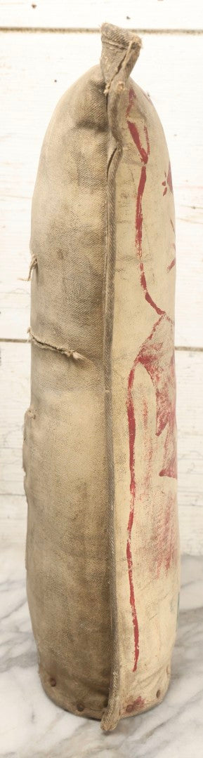 Lot 002 - Antique Oversized 20" Height Hand Painted Canvas Carnival Knock-Down Cat In Suit With Horsehair Stuffing, Signed "Amos," Note Tears