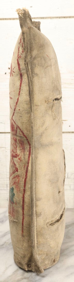 Lot 002 - Antique Oversized 20" Height Hand Painted Canvas Carnival Knock-Down Cat In Suit With Horsehair Stuffing, Signed "Amos," Note Tears