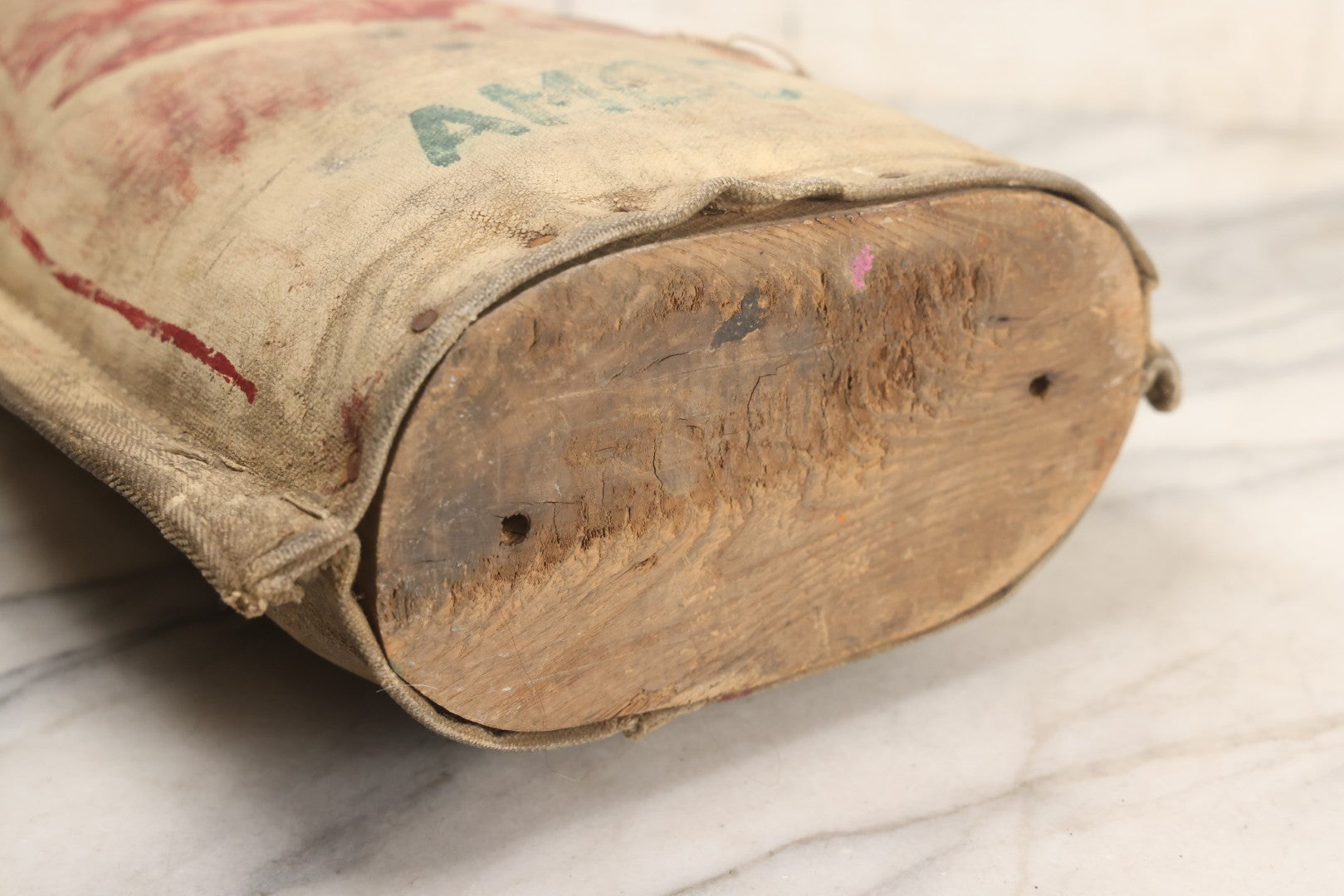 Lot 002 - Antique Oversized 20" Height Hand Painted Canvas Carnival Knock-Down Cat In Suit With Horsehair Stuffing, Signed "Amos," Note Tears