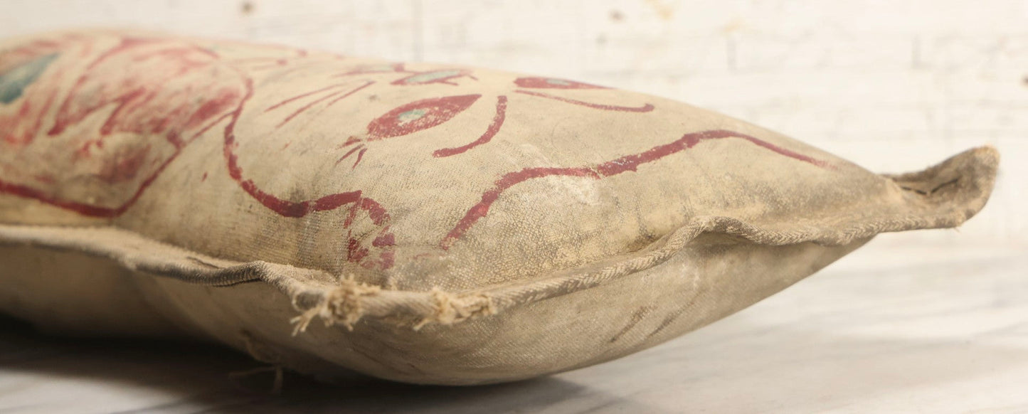 Lot 002 - Antique Oversized 20" Height Hand Painted Canvas Carnival Knock-Down Cat In Suit With Horsehair Stuffing, Signed "Amos," Note Tears