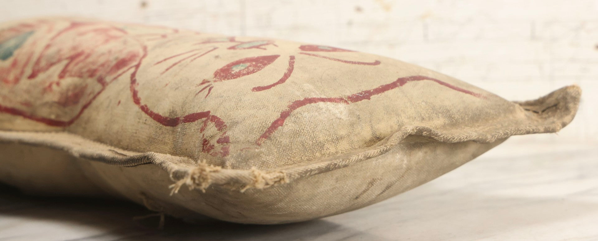 Lot 002 - Antique Oversized 20" Height Hand Painted Canvas Carnival Knock-Down Cat In Suit With Horsehair Stuffing, Signed "Amos," Note Tears